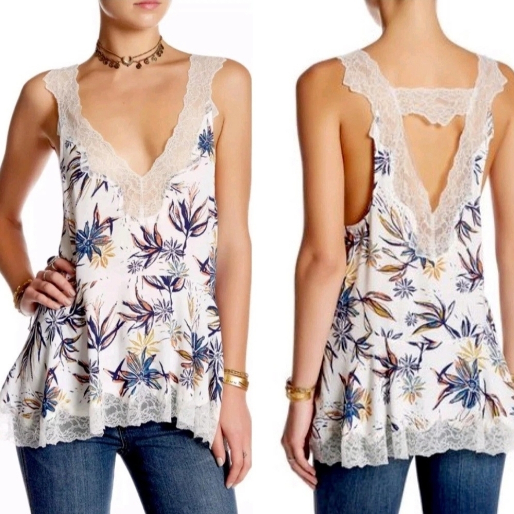 Free People Intimately Bell Flower Lace V-Neck Blouse